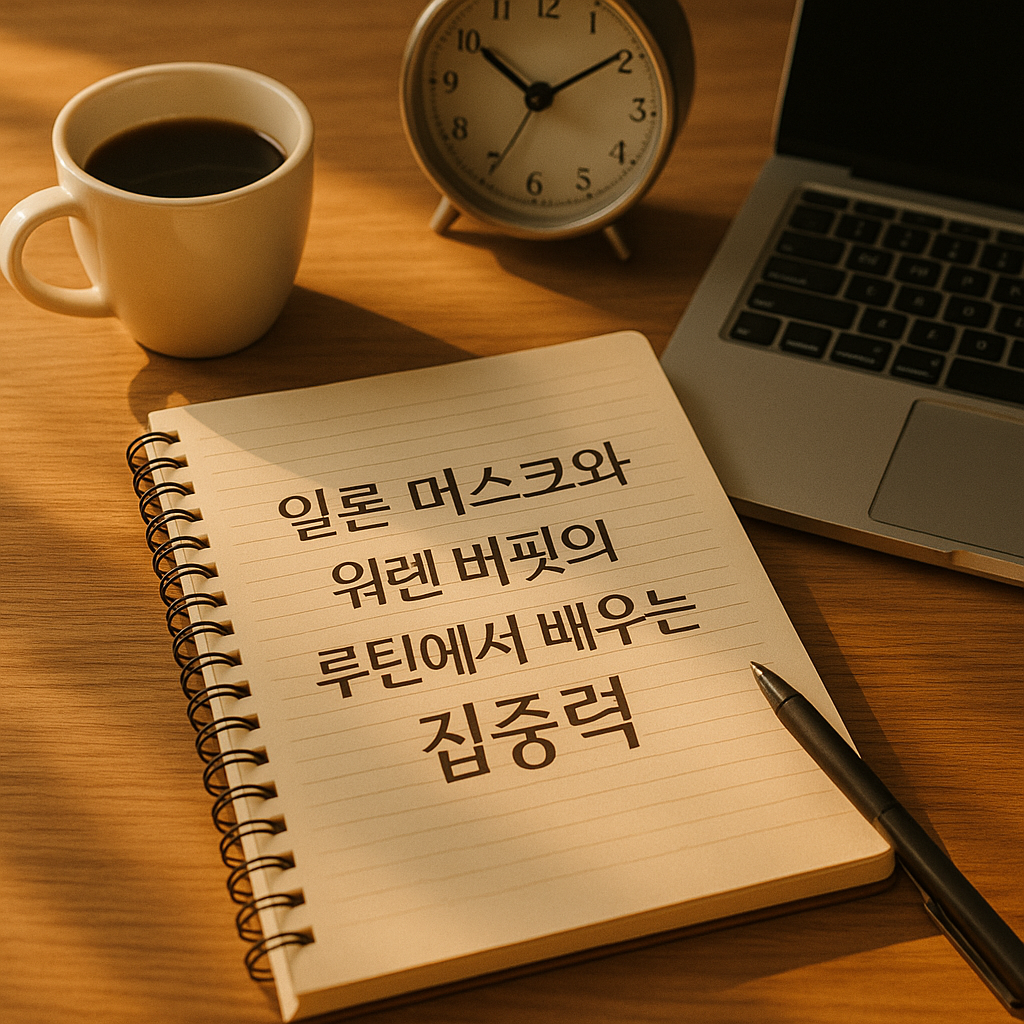일론 머스크와 워렌 버핏의 루틴에서 배우는 집중력을 따뜻하고 감성적으로 표현한 썸네일