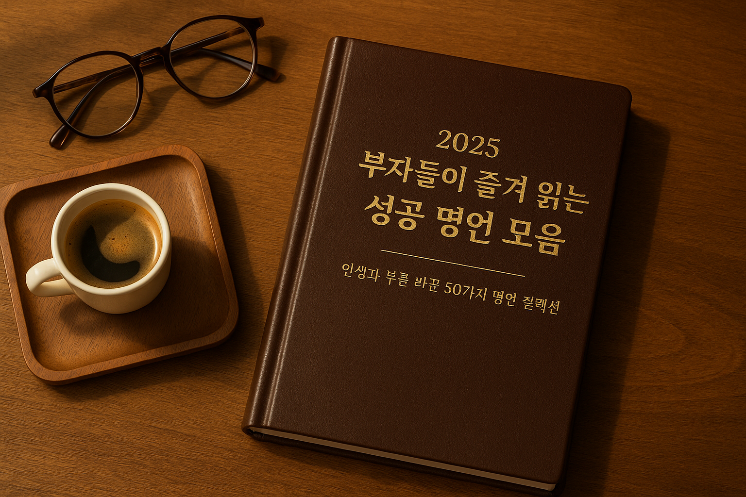 부자의 여유로운 아침을 연상시키는 은은한 조명 아래에서 고급스럽고 영감을 주는 분위기를 표현한 사진