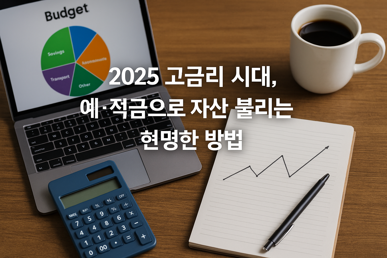 ‘2025 고금리 시대, 예·적금으로 자산 불리는 현명한 방법’이라는 문구가 포함된 현대적 실물형 썸네일 이미지