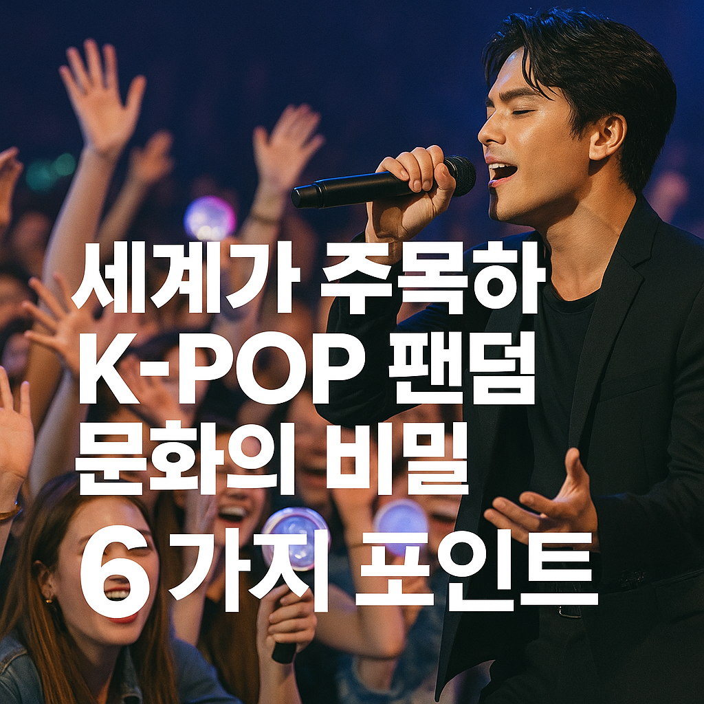 세계가 주목하는 K-POP 팬덤 문화의 비밀 6가지 포인트 라는 굵은 흰색 텍스트가 배치된 현대적 썸네일 이미지.