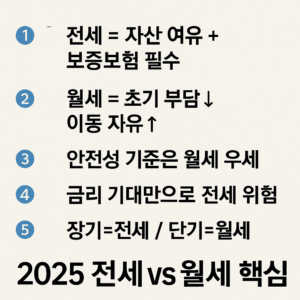 2025 전세와 월세 비교 핵심 요약 인포그래픽