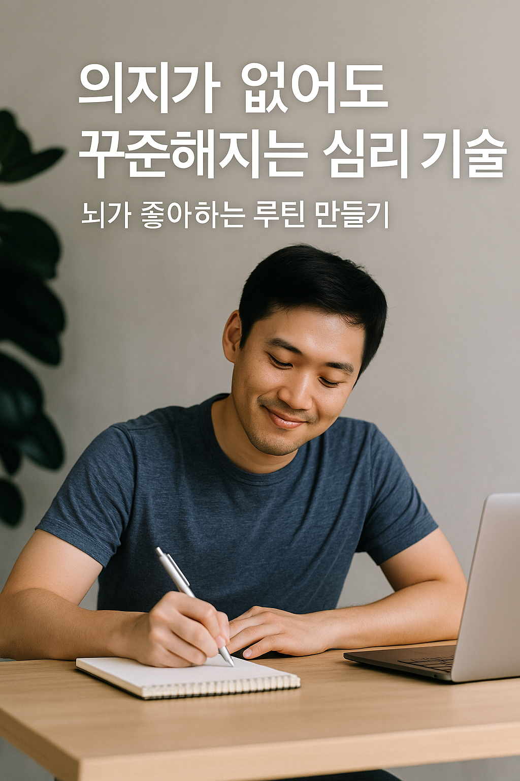 의지가 없어도 꾸준함을 만드는 심리 기술을 시각적으로 표현한 현대적 썸네일 이미지