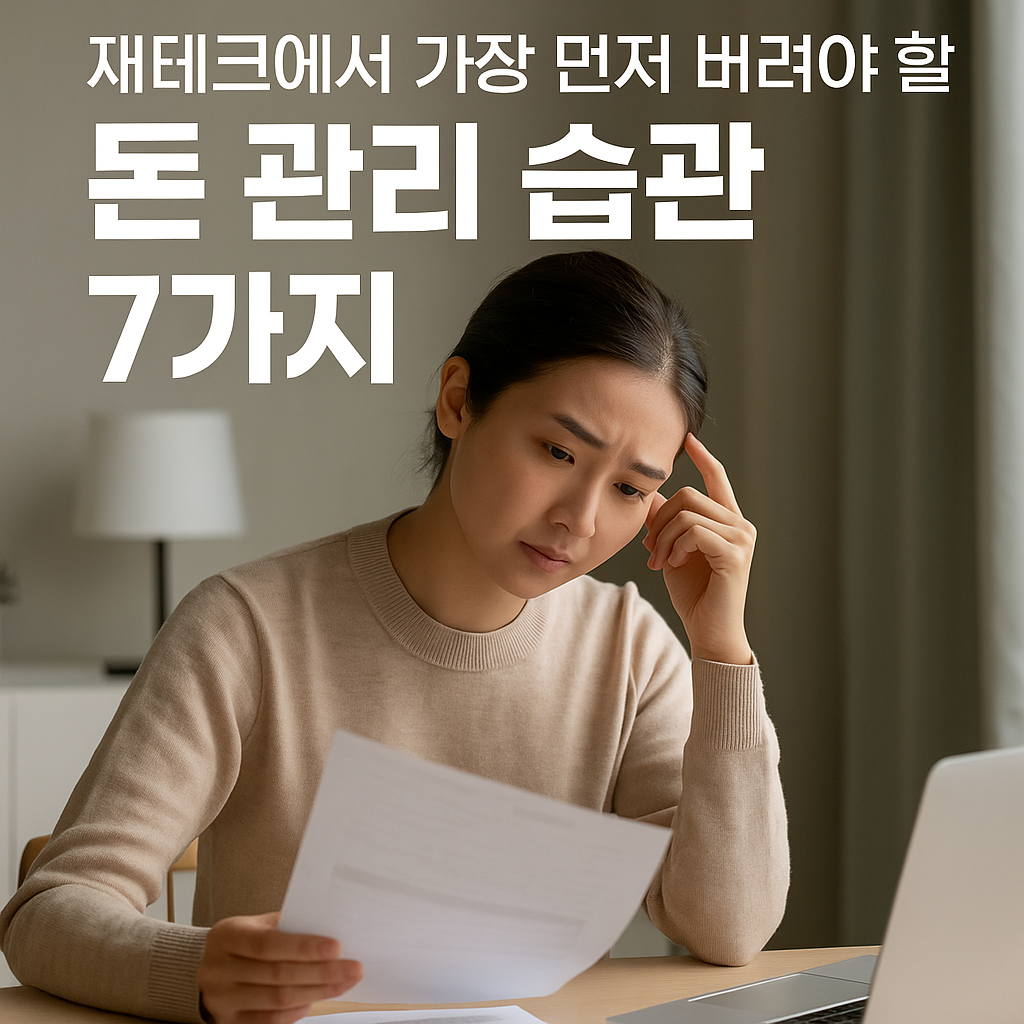 재테크에서 가장 먼저 버려야 할 돈 관리 습관을 돌아보는 현실적인 상황을 표현한 현대적인 실물 썸네일 이미지