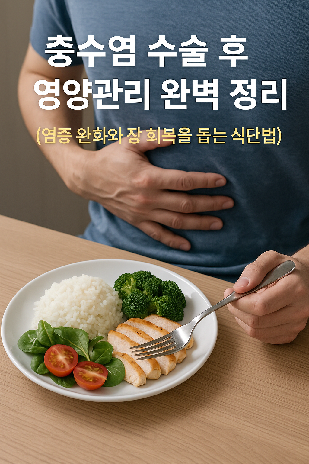 충수염 수술 후에는 염증 완화와 장 회복을 돕는 부드럽고 균형 잡힌 식단 관리가 회복 속도를 좌우합니다.