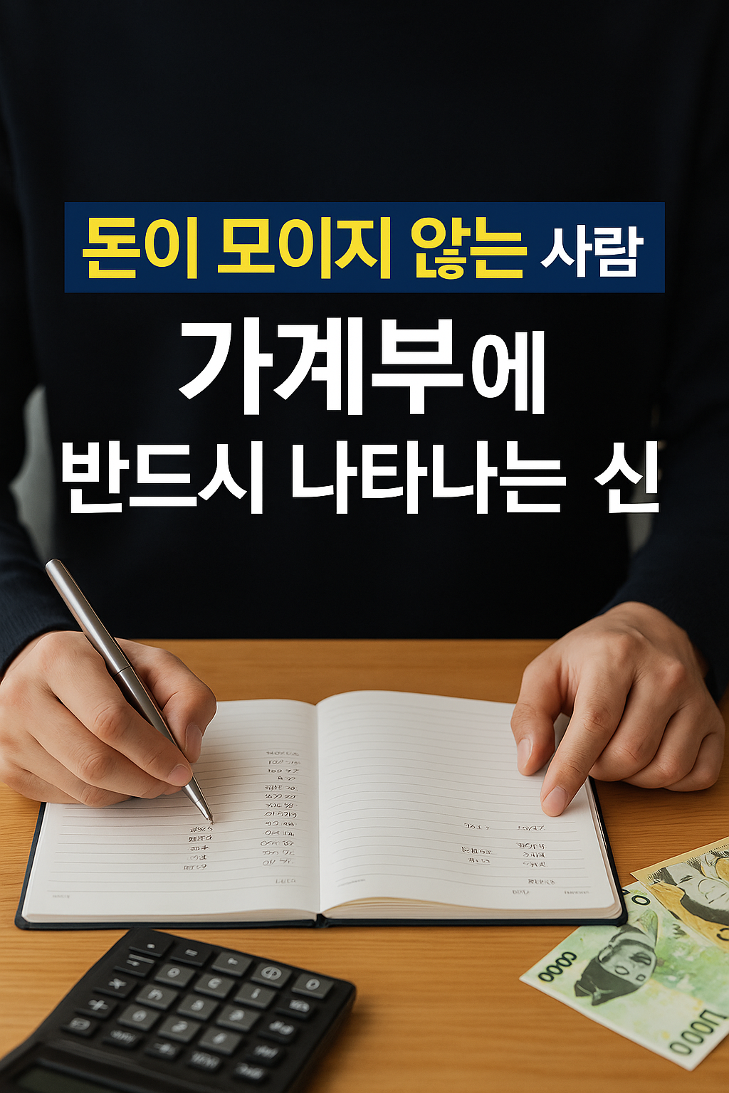 돈이 모이지 않는 사람의 가계부에 반복적으로 나타나는 소비 신호를 상징적으로 보여주는 재무 점검 실물 사진
