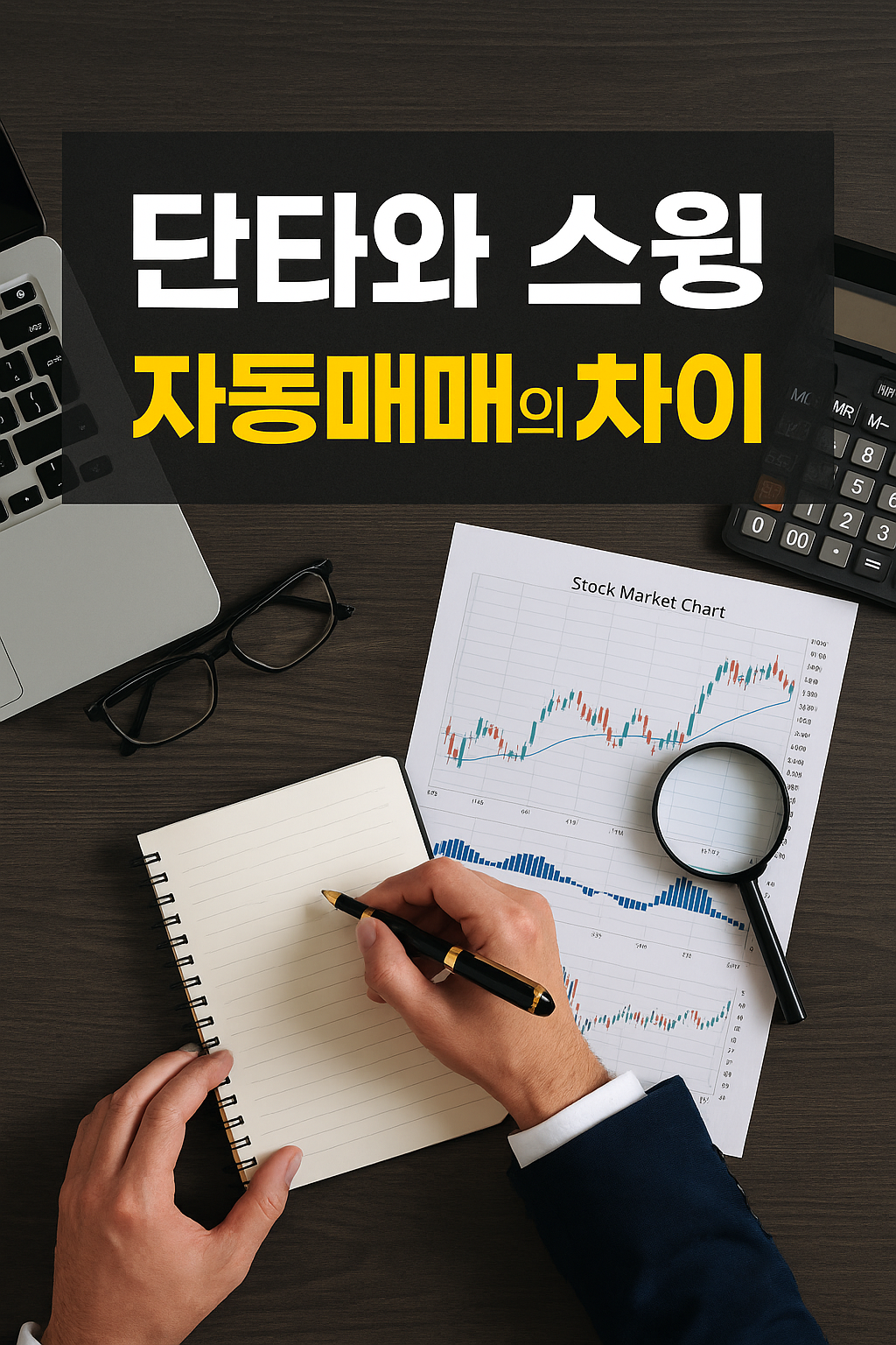 단타 자동매매와 스윙 자동매매의 전략적 차이를 상징적으로 표현한 실물 썸네일 이미지