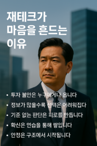 투자 불안과 기준 부재의 관점에서 설명하고, 안정은 구조에서 시작된다는 메시지를 담은 인포그래픽