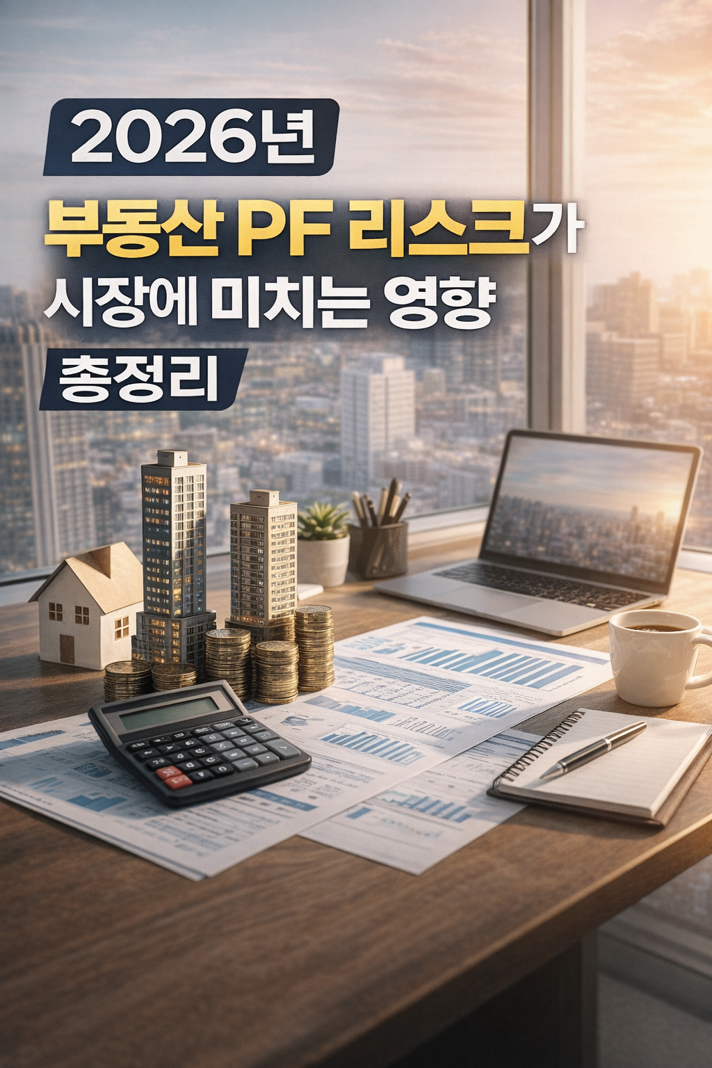 2026년 부동산 PF(Project Financing) 리스크가 시장 전반에 미치는 영향을 상징적으로 보여주는 썸네일 이미지