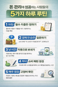 돈 관리에 성공하는 사람들이하루를 어떻게 설계하는지 5단계로 정리한 인포그래픽