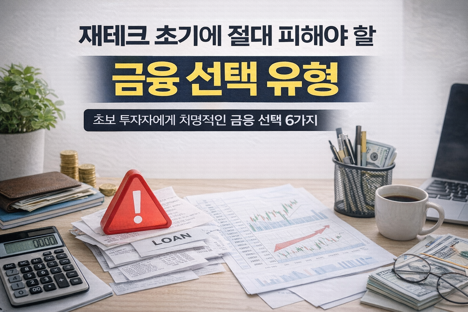 재테크 초기에 절대 피해야 할 금융 선택 유형을 한눈에 보여주는 경고형 썸네일 이미지