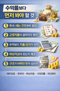수익률보다 먼저 점검해야 할 재무 구조를 5단계로 정리한 인포그래픽