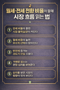 월세·전세 전환 비율을 기준으로 부동산 시장 흐름을 해석한 인포그래픽 이미지