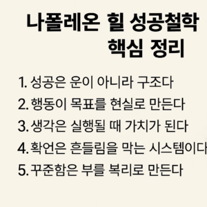 나폴레온 힐 성공철학의 주요 원리를 5가지 핵심 문장으로 압축한 인포그래픽 썸네일