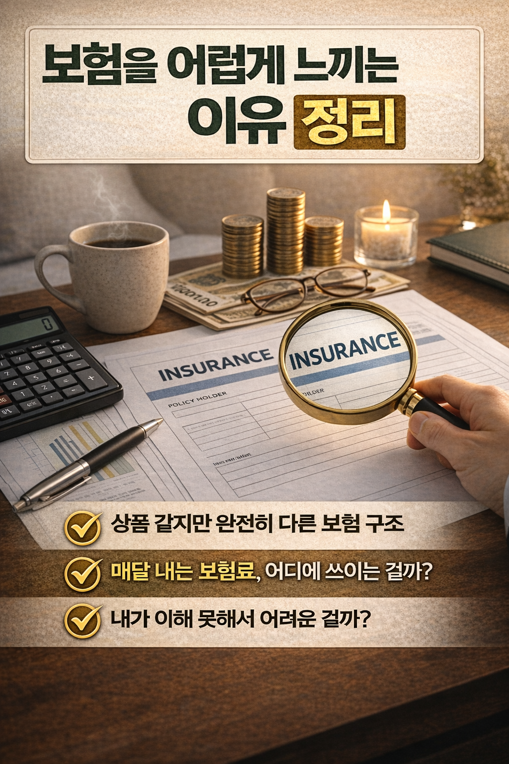 보험 구조가 왜 어렵게 느껴지는지를 설명하는 금융 정보 이미지