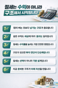 세금에 따라 달라지는 결과, 투자 판단을 단순하게 만드는 절세 구조의 핵심을 정리한 인포그래픽 이미지