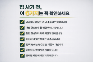 금리와 정책에 흔들리지 않고 내 집 마련을 결정하기 위해 꼭 점검해야 할 핵심 기준을 정리한 인포그래픽