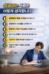 성공하는 사람의 사고방식을 6가지 원칙으로 시각화한 인포그래픽