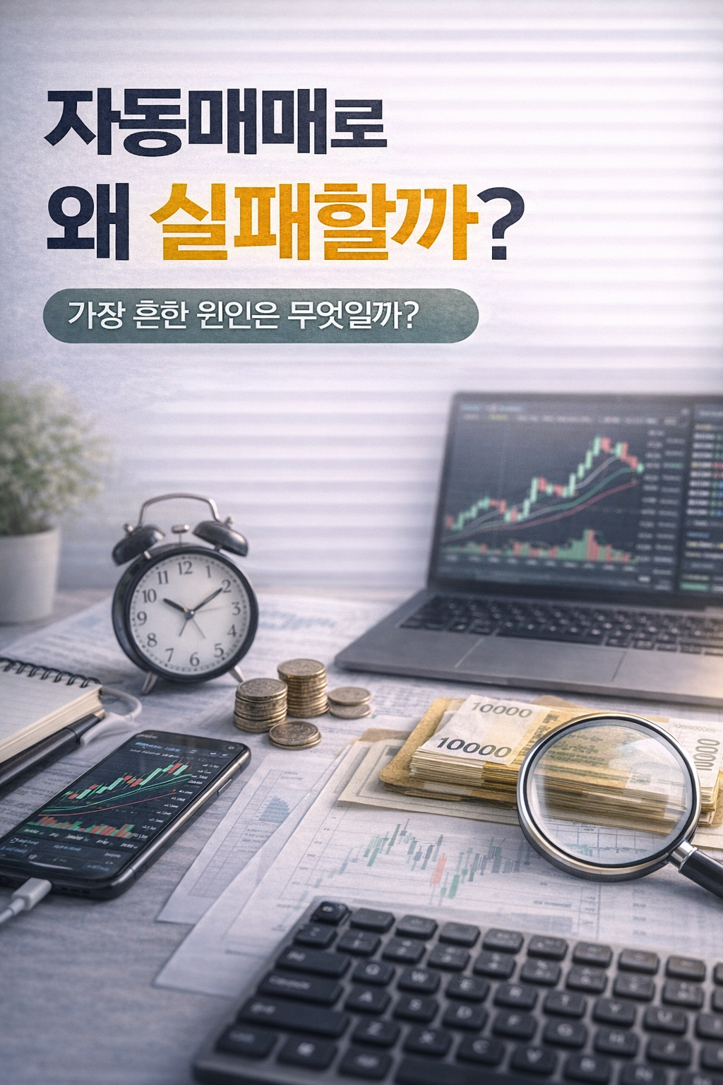 자동매매로 왜 실패하는지 가장 흔한 원인을 상징적으로 보여주는 실물 썸네일 이미지