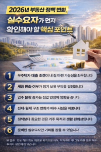 2026년 부동산 정책 변화와 실수요자 대응 전략을 시각적으로 표현한 인포그래픽 이미지