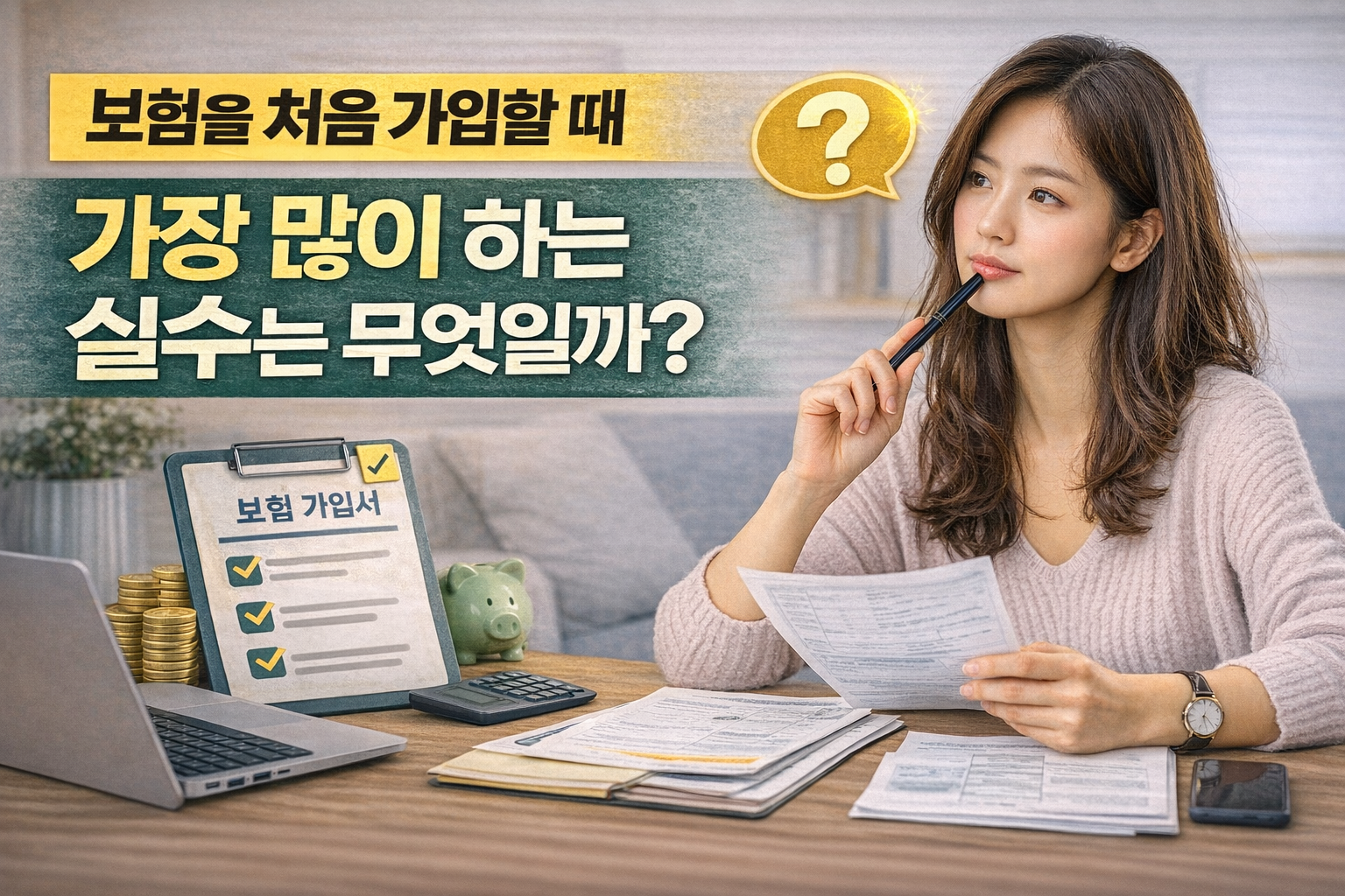 보험을 처음 가입할 때 가장 많이 하는 실수를 주제로 한 블로그 썸네일 이미지