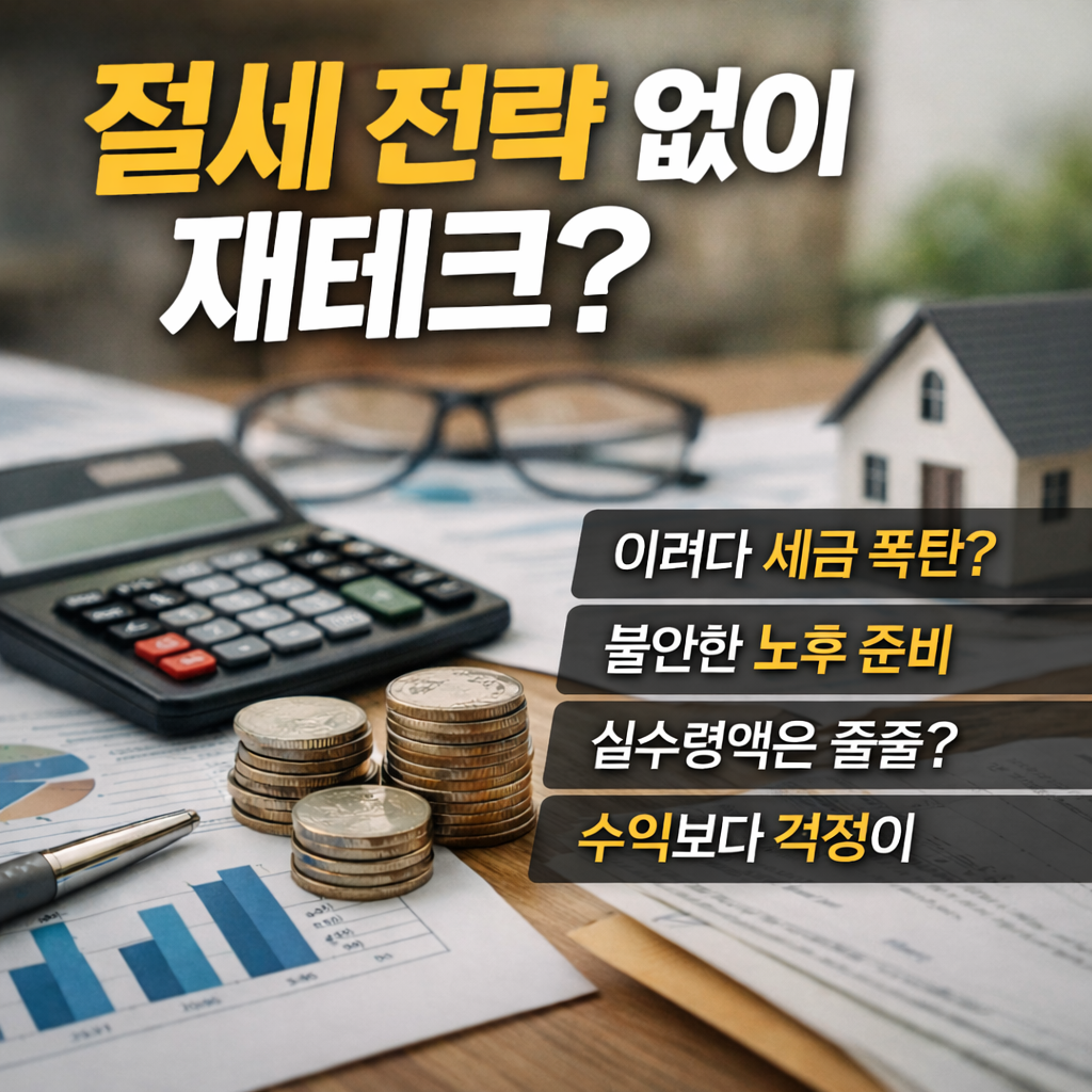 세후 수익과 노후 준비의 불안을 시각적으로 표현한 재테크 블로그 썸네일 이미지