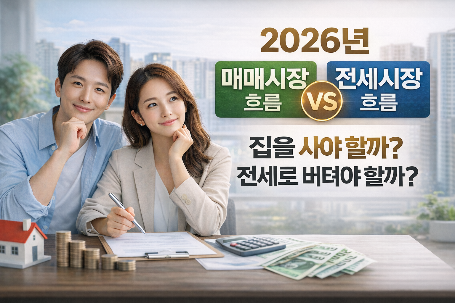 2026년 매매시장과 전세시장 흐름을 비교 분석한 부동산 썸네일 이미지