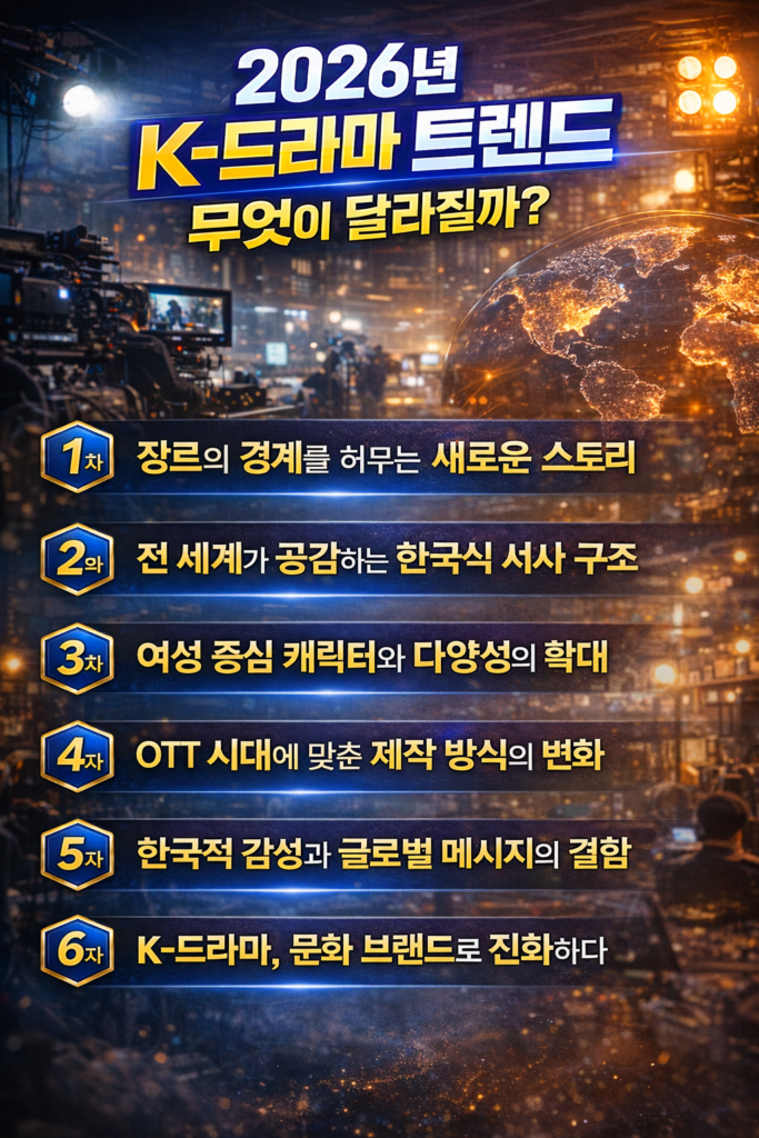 2026년 K-드라마 트렌드를 핵심 변화로 정리한 인포그래픽