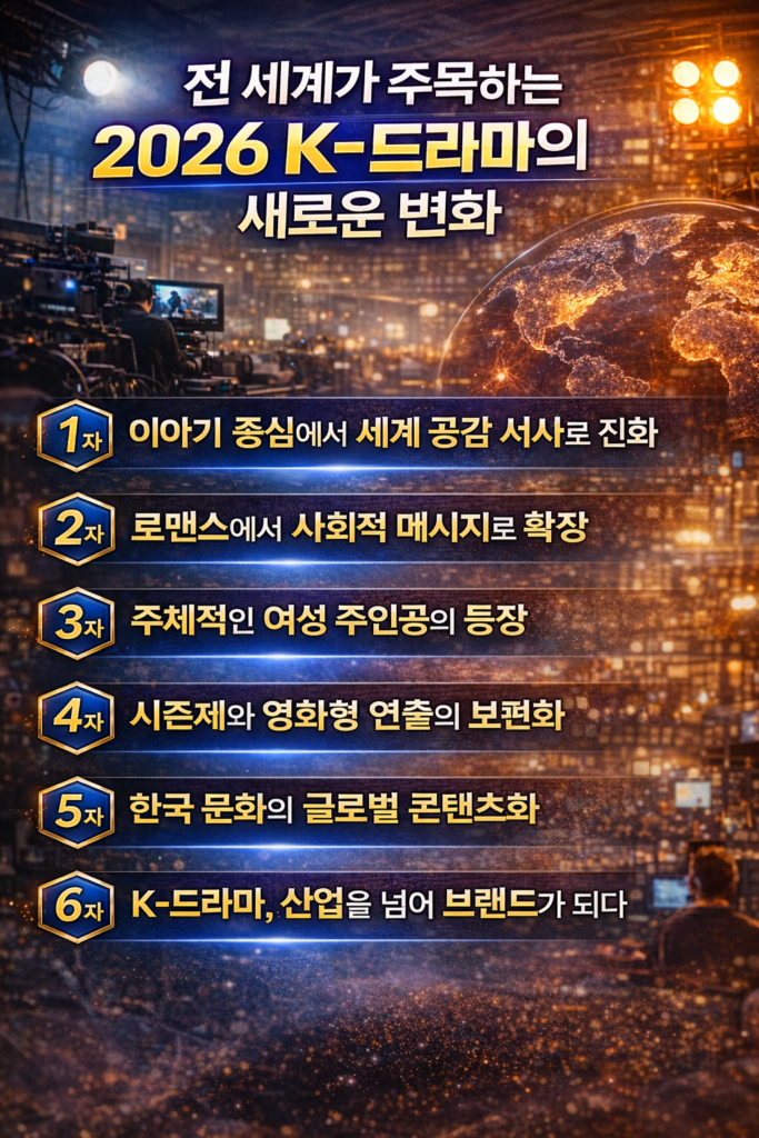 2026년 K-드라마의 변화를 핵심 키워드로 정리한 인포그래픽