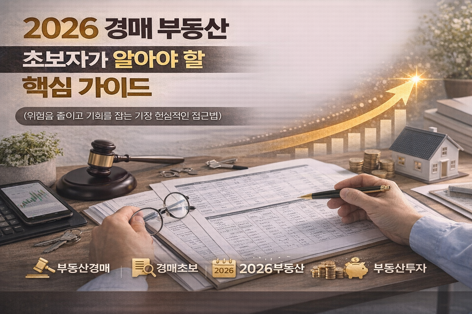 2026년 부동산 경매 시장에서 초보자가 반드시 알아야 할 핵심 포인트를 한눈에 정리한 경매 부동산 인포그래픽