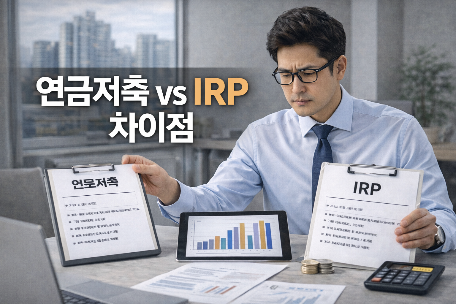 연금저축과 IRP 차이를 고민하는 투자 상황을 표현한 절세 금융 썸네일