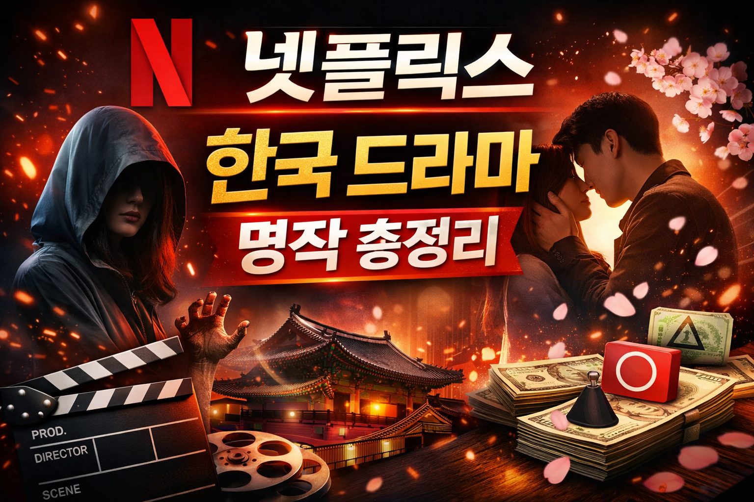 넷플릭스에서 인기 있는 한국 드라마 명작을 상징하는 현대적 썸네일 이미지