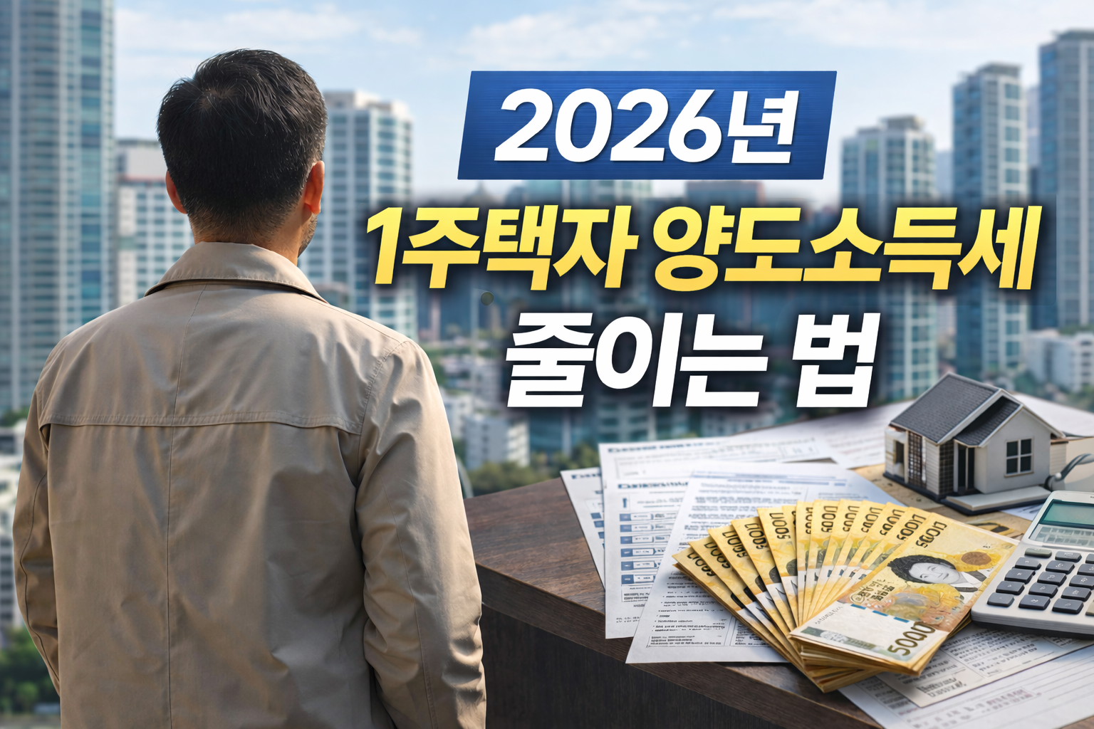 2026년 1주택자가 양도소득세를 줄이는 절세 전략을 설명하는 부동산 세금 정보 블로그 썸네일 이미지