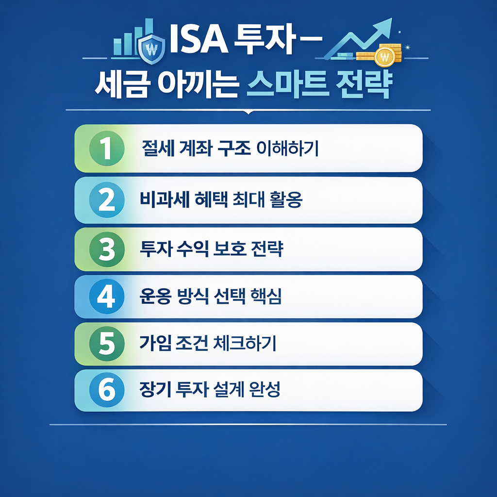 ISA 절세 구조부터 장기 투자 설계까지 — 스마트 투자 전략을 한눈에 정리한 인포그래픽