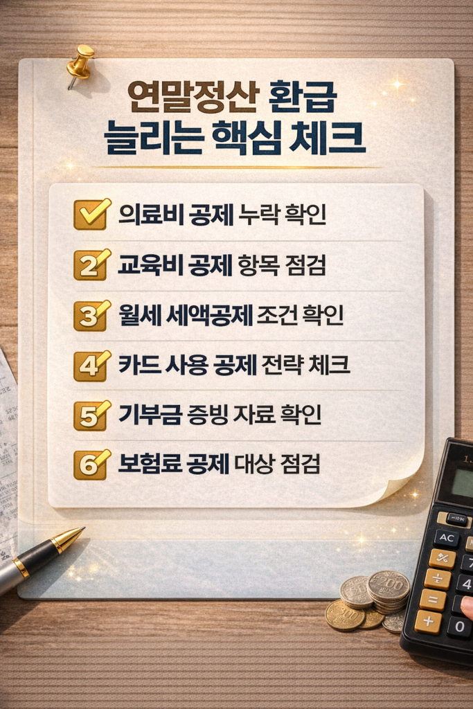 연말정산에서 놓치기 쉬운 공제 체크리스트를 한눈에 보여주는 인포그래픽