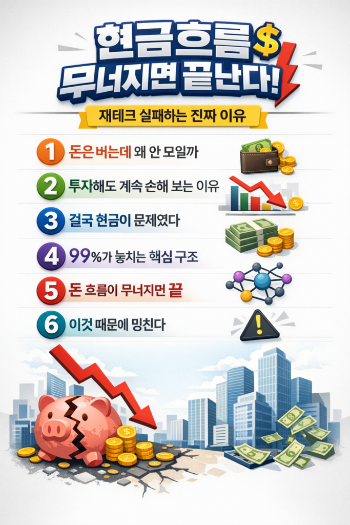 현금흐름이 무너지면 재테크가 실패하는 이유를 설명하는 인포그래픽