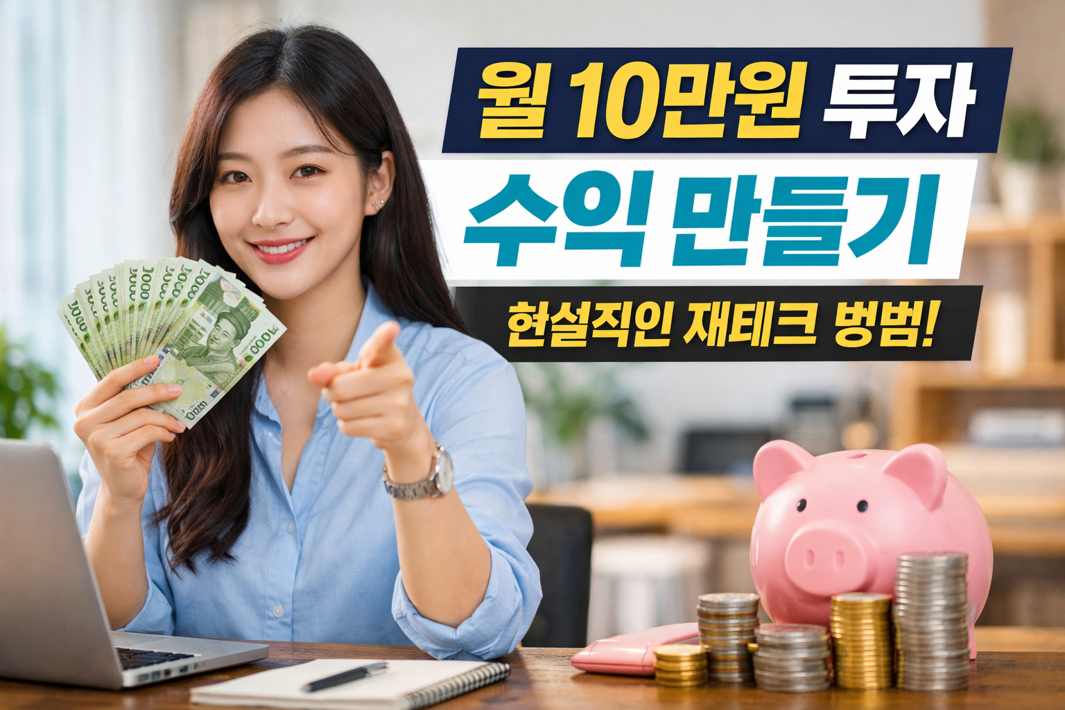 월 10만원 소액 투자로 자산을 늘리는 재테크 전략을 설명하는 금융 블로그 썸네일 이미지
