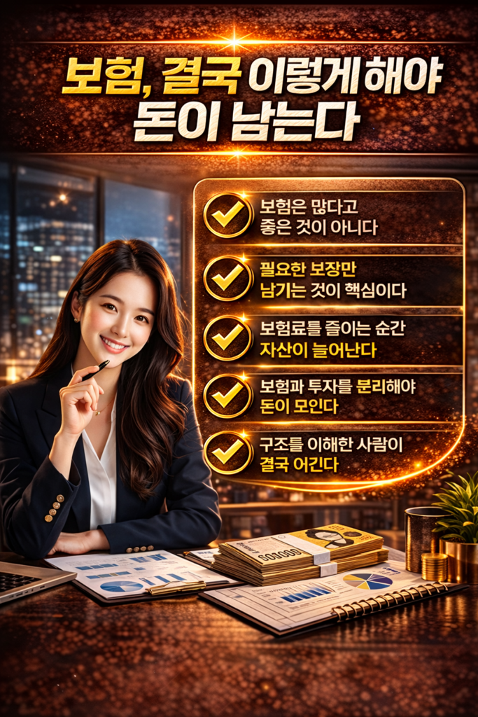 보험 설계 전략과 비용 관리 핵심을 설명하는 밝고 현대적인 금융 인포그래픽 이미지