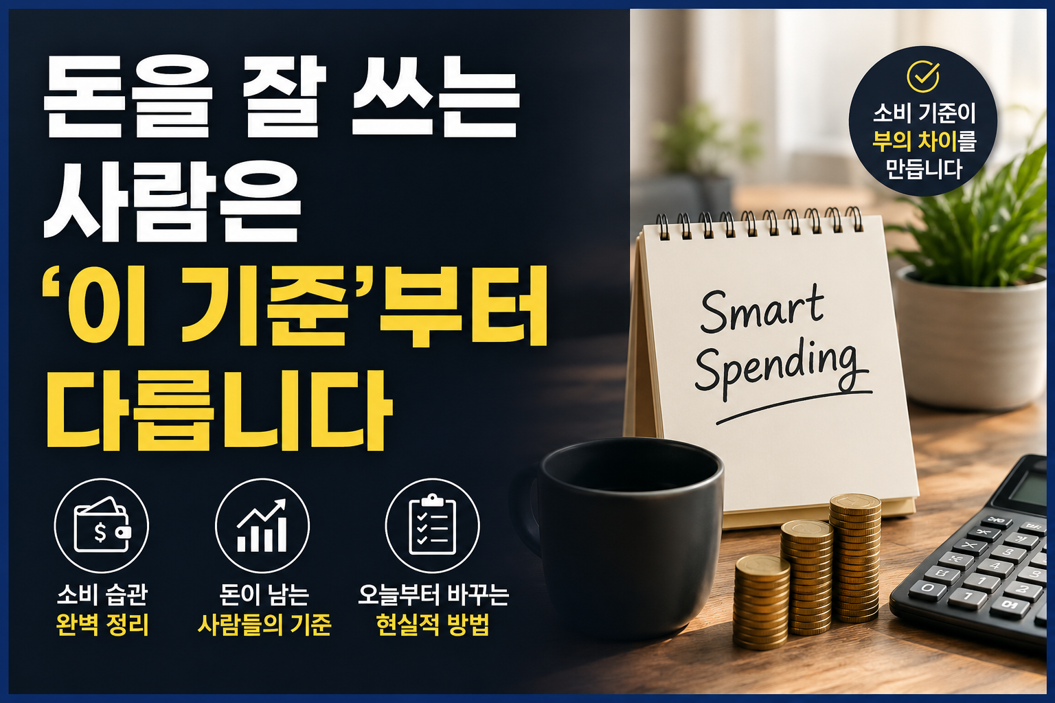 돈을 잘 쓰는 사람들의 소비 기준과 돈 관리 습관을 설명하는 현대적인 재테크 썸네일 이미지