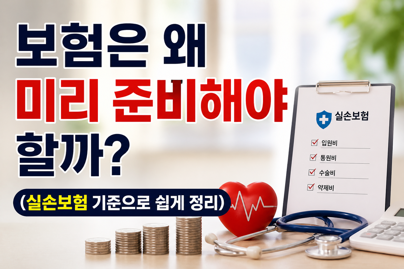 실손보험을 중심으로 보험을 미리 준비해야 하는 이유를 설명하는 썸네일 이미지