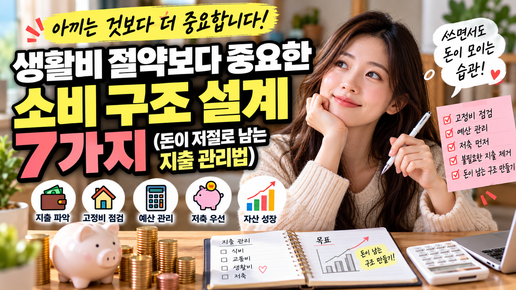 생활비 절약보다 중요한 소비 구조 설계 7가지와 돈이 남는 지출 관리법을 설명하는 썸네일